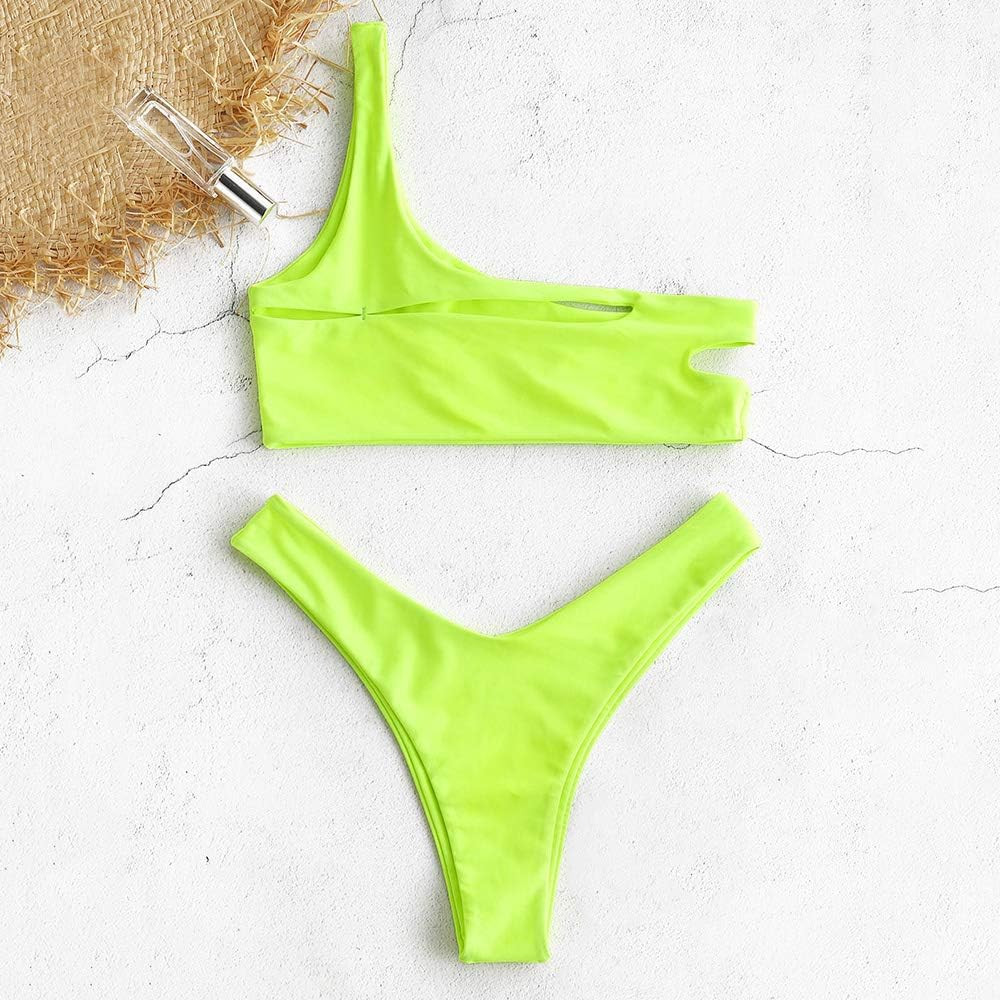 ZAFUL Women's Textured One Shoulder Two Tone Cheeky Two Piece Bikini Set Swimwear | Amazon (US)