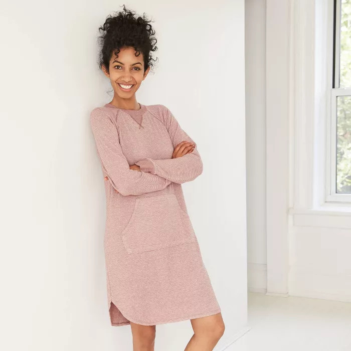 Women's Striped Perfectly Cozy Long Sleeve Nightgown - Stars Above™ Clay | Target