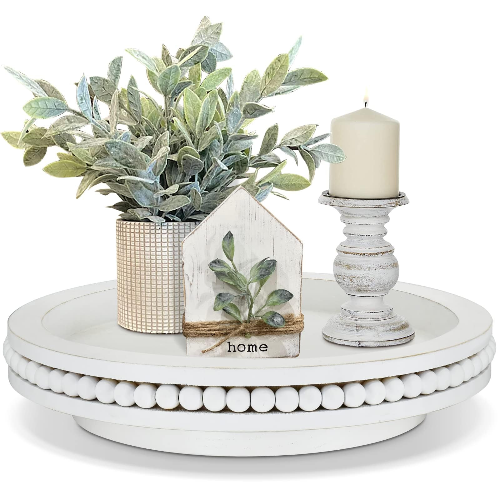 Farmhouse Countertop Organizer - Lazy Susan Turntable with Beads, 360 Degrees Rotating Display St... | Amazon (US)