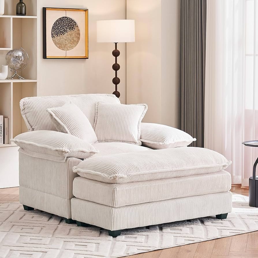 56.9" W Oversized Chair with Ottoman, Reading Chair for Bedroom, Lazy Sofa Bed, Modern Over Sized... | Amazon (US)