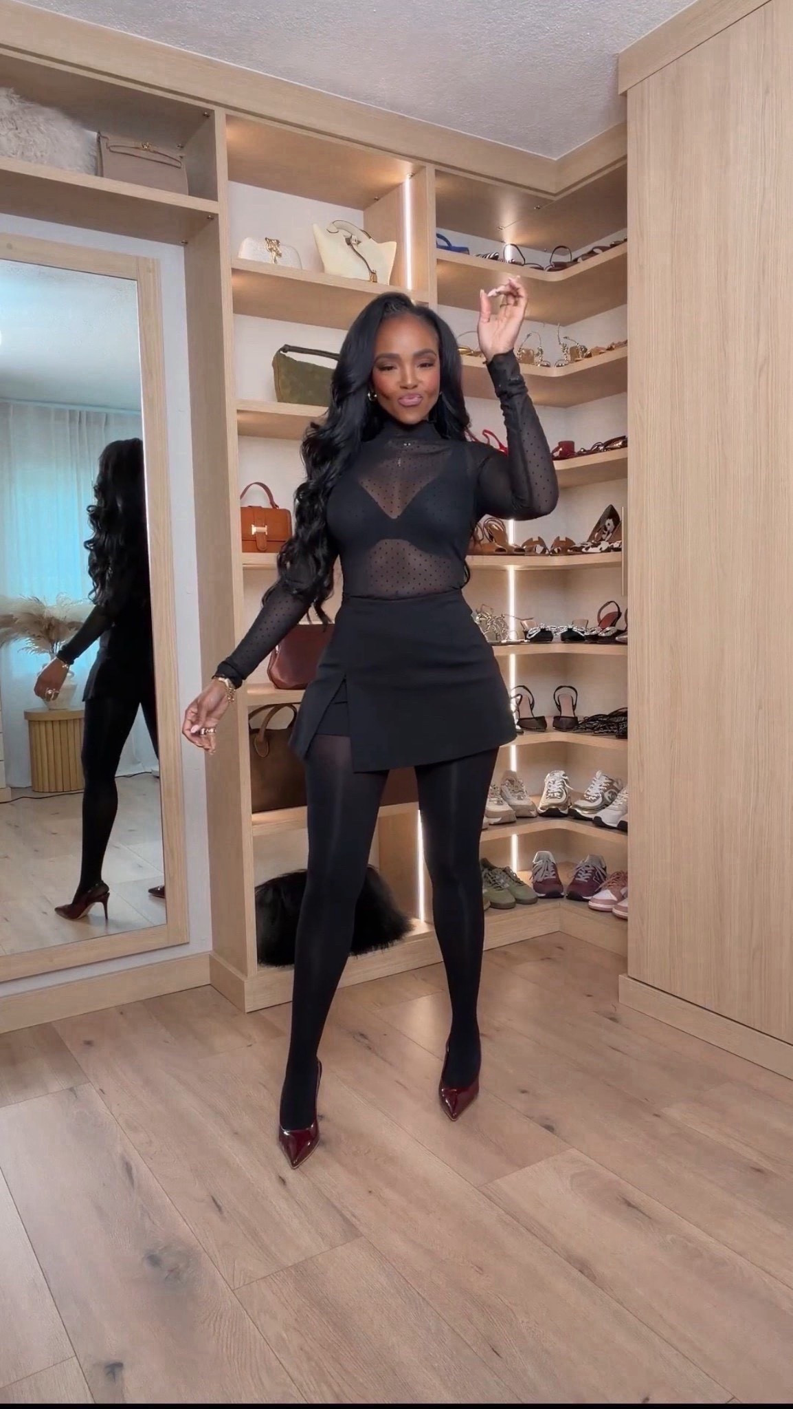 Effortlessly bold with a sleek, modern edge — this all-black look is the definition of confident styling. The sheer top layered with a structured mini creates the perfect balance of sexy and polished, while pointed heels elevate it instantly. 

Perfect for date night, girls’ night out, or an elevated evening event.

📏 Sizing:
Top: Small  
Skirt: Small  
Shoes: True to size  

This is one of those outfits you can restyle multiple ways — swap the heels for boots or add a blazer and the cost per wear keeps dropping, making it a smart long-term shopping piece.

Favorite to revisit later and shop all the details linked.

Follow me on Instagram and YouTube @kirasfashionfinds

#LTKootd #LTKgrwm