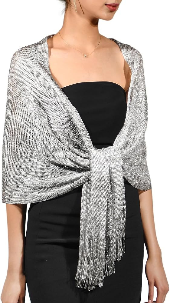 FURTALK Shawl Wraps for Women Silver Shawls and Wraps for Evening Dresses Wedding Party | Amazon (US)