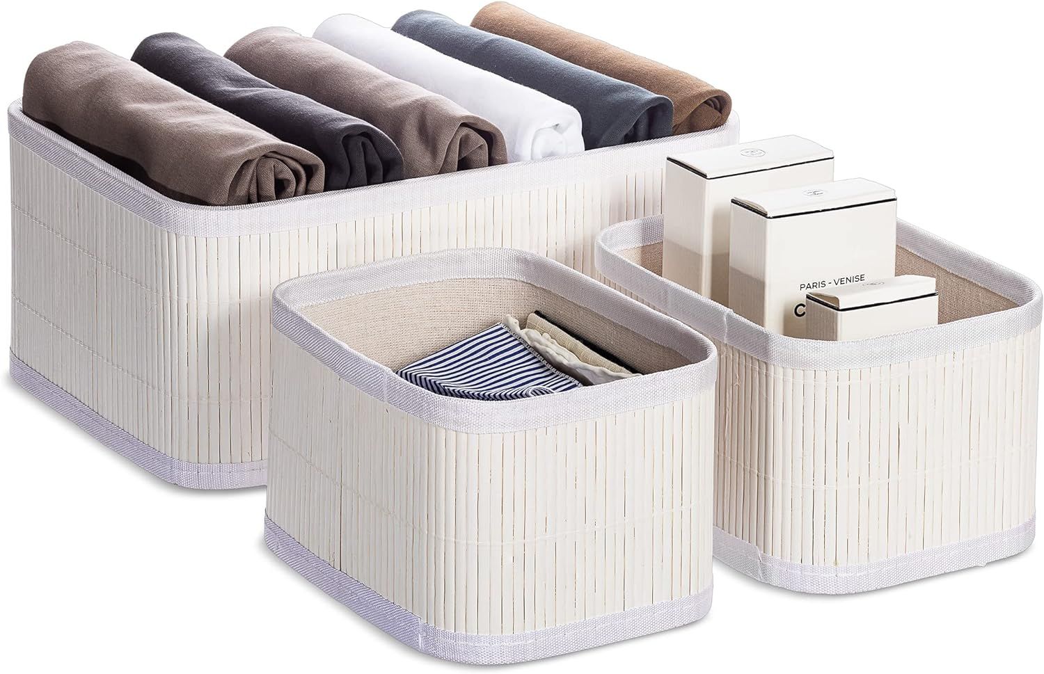Sorbus Bamboo Storage Baskets - Set of 3 - Organizer Bins for Closet, Open Shelves, Bedroom - Flu... | Amazon (US)