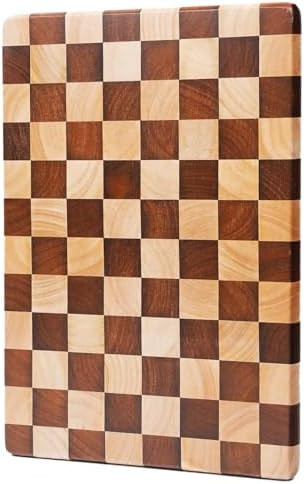 Checkered Cutting Board for Kitchen, Rubberwood Chopping Board with Non-Slip Feet, Large Butcher ... | Amazon (US)