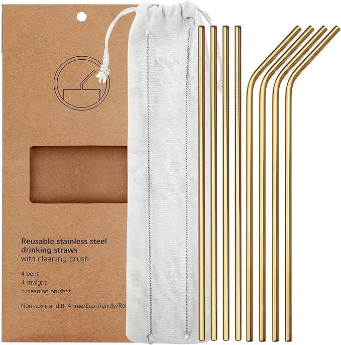 YIHONG Set of 8 Stainless Steel Metal Straws Ultra Long 10.5 Inch Reusable Straws For Tumblers Ru... | Amazon (US)