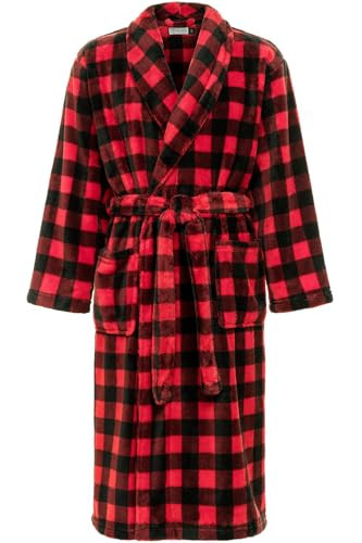 Alexander Del Rossa Men's Robe - Plush, Warm Fleece, Red Black Buffalo Check Plaid Medium (A0114AEAMD) | Amazon (US)