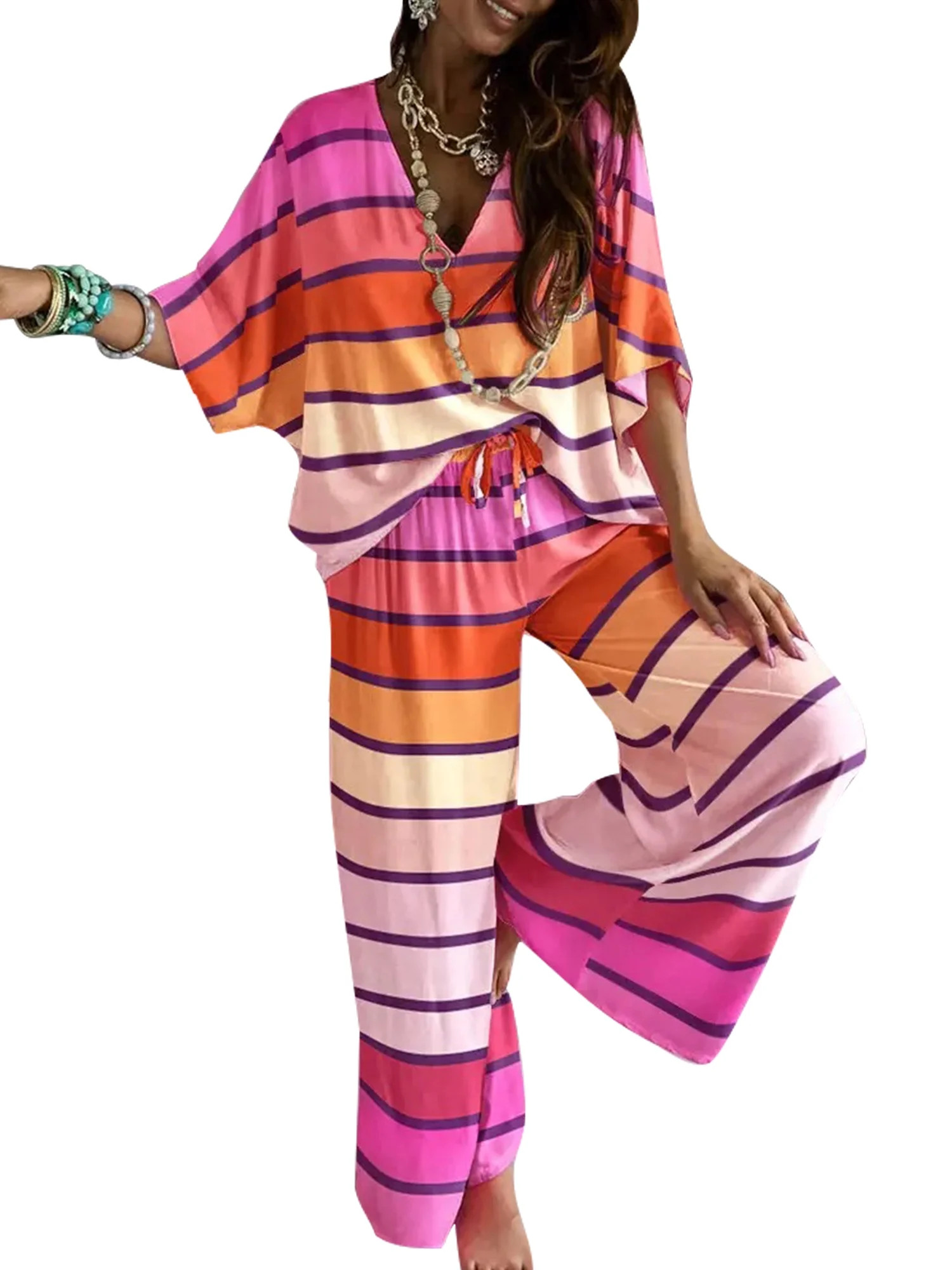 Colisha 2 Piece Outfits Joggers Loungwear for Women  Loose Fit Drawstring Lounge Sets Bat Sleeves... | Walmart (US)