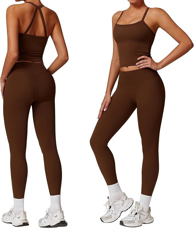 Women 2 Piece Workout Sets (2025 NEW) Yoga Outfit Open Back Tank Top High Waisted Leggings Gym Se... | Amazon (US)