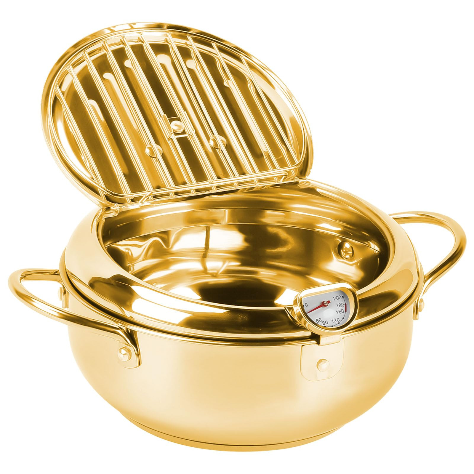 Deep Fryer Pot, 11 Inch/4.2 L Tempura Frying Pot with Lid 304 Stainless Steel Fry Pot with Temper... | Amazon (US)