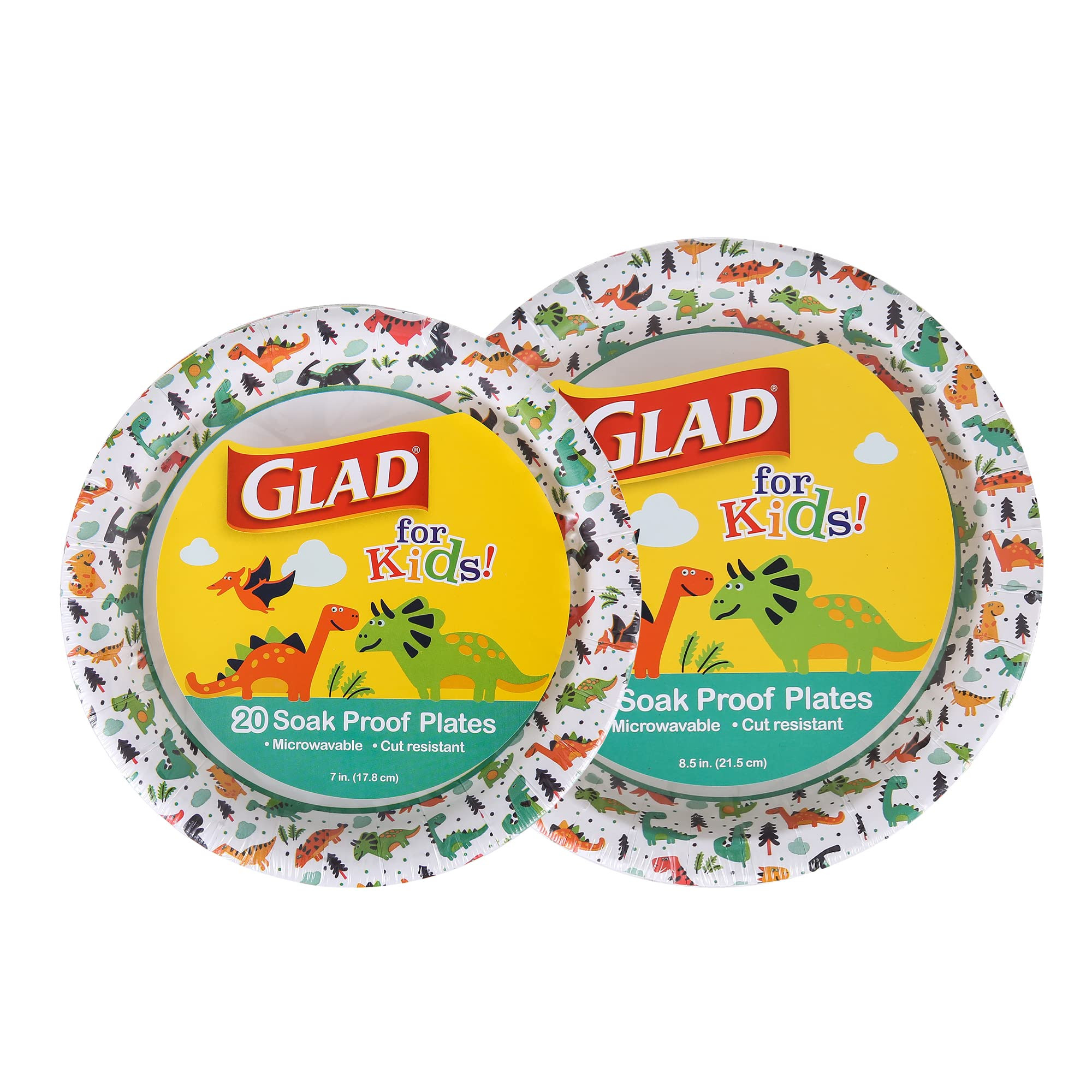 Glad for Kids Dinosaur Paper Plates, 7 & 8.5 inch, 40 Count - Heavy Duty, Soak Proof, Microwavabl... | Amazon (US)
