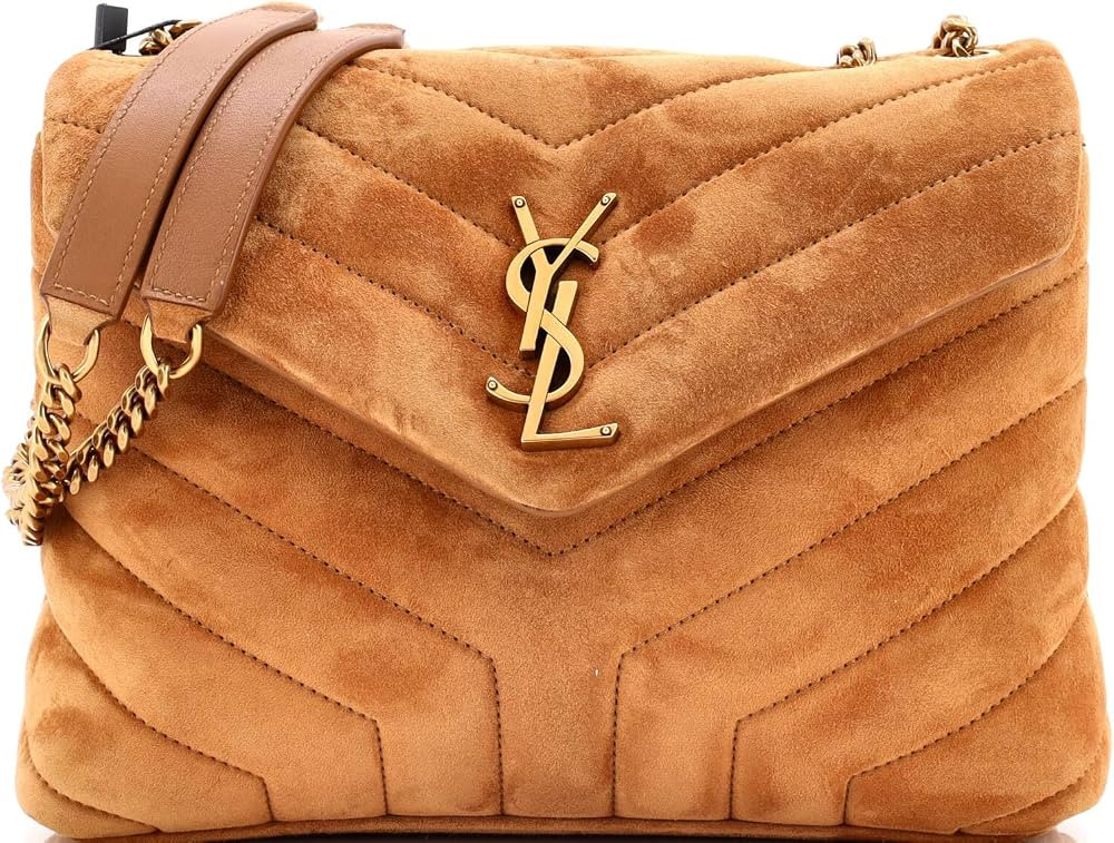 Amazon.com: Saint Laurent, Pre-Loved Loulou Shoulder Bag Matelasse Chevron Suede Small, Brown : L... | Amazon (US)