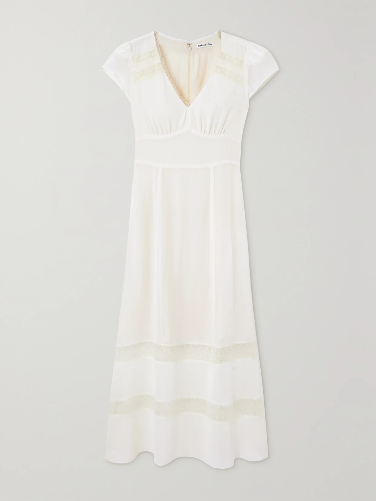 Reformation - Lewa Lace-trimmed Georgette Midi Dress - Ivory | NET-A-PORTER (US)