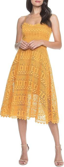 Dress the Population Women's Brenna Sleeveless Lace Fit & Flare Midi Dress | Amazon (US)