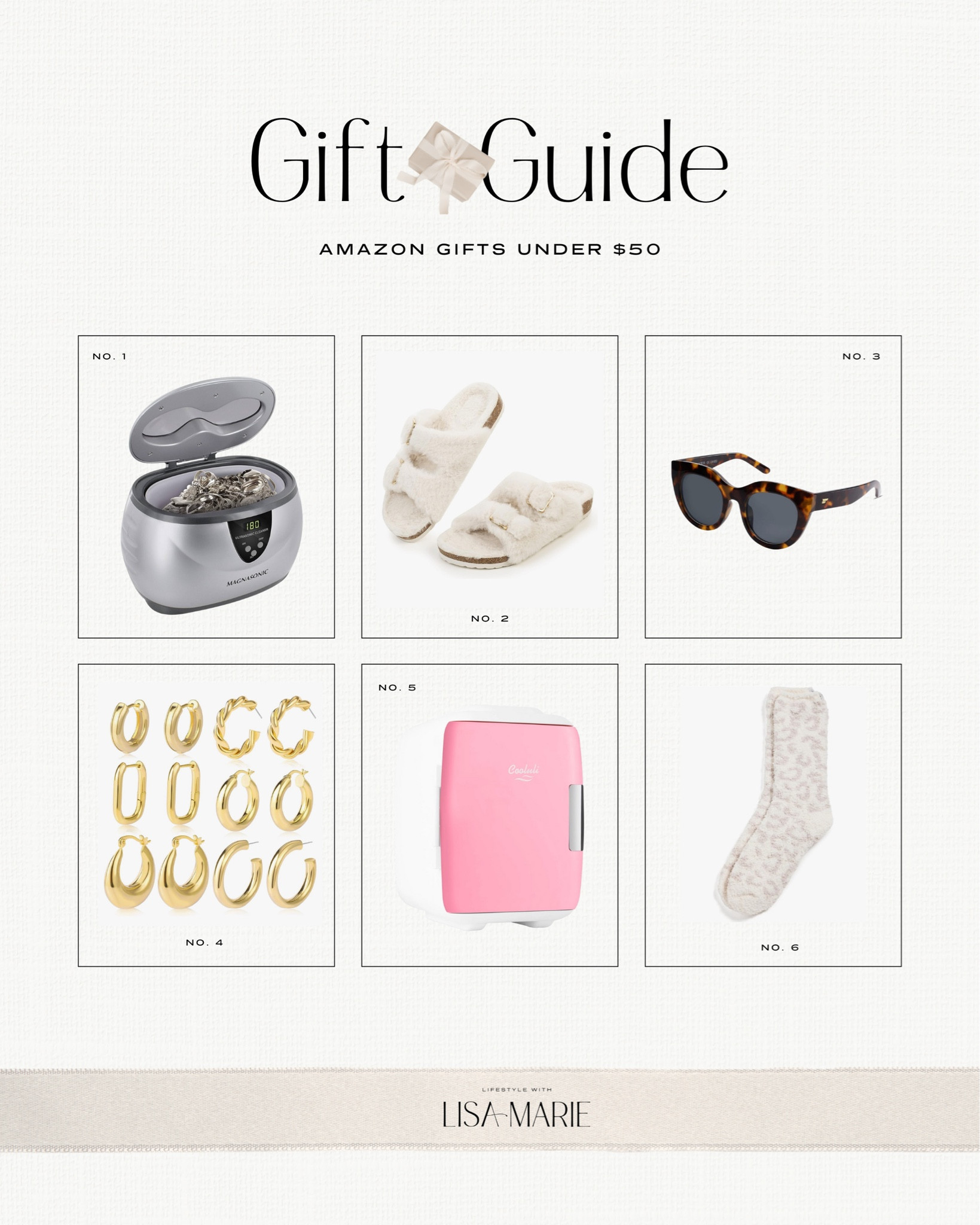 Amazon gifts under $50. Amazon gifts for her. Gifts for mom. Gifts for mother-in-law. Gifts for sister-in-law. Gifts for best friend. Gifts for sister.  Have and love the jewelry cleaned! Mini fridge for your skincare. My favorite house slippers + look-for-less sunglasses. Have and love the earrings and socks!

#LTKFindsUnder50 #LTKGiftGuide #LTKSeasonal