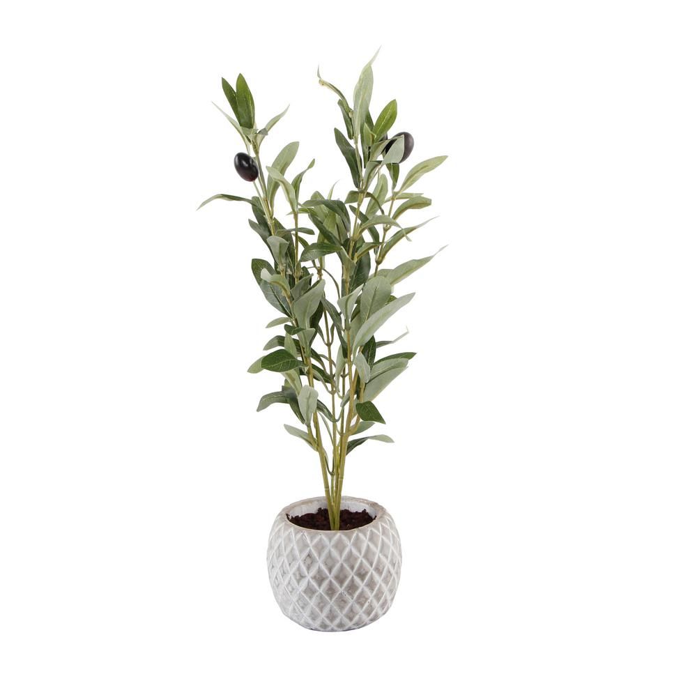 Flora Bunda 14 in Faux Olive Branch in 4 in White Pineapple Pattern Cement Pot-CS3168NE - The Hom... | The Home Depot