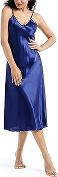Womens Satin Nightgown Long Slip Sleep Dress Silk V Neck Nightgowns | Amazon (US)