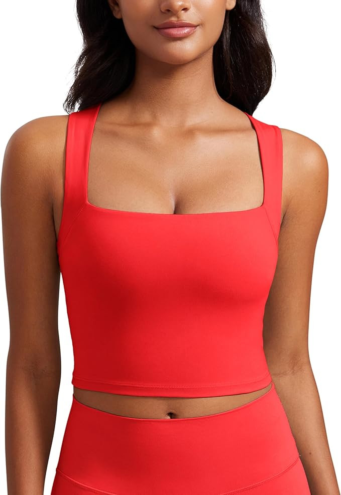 CRZ YOGA Butterluxe Womens Longline Square Neck Sports Bras - Basic Crop Tank Yoga Workout Tops w... | Amazon (US)