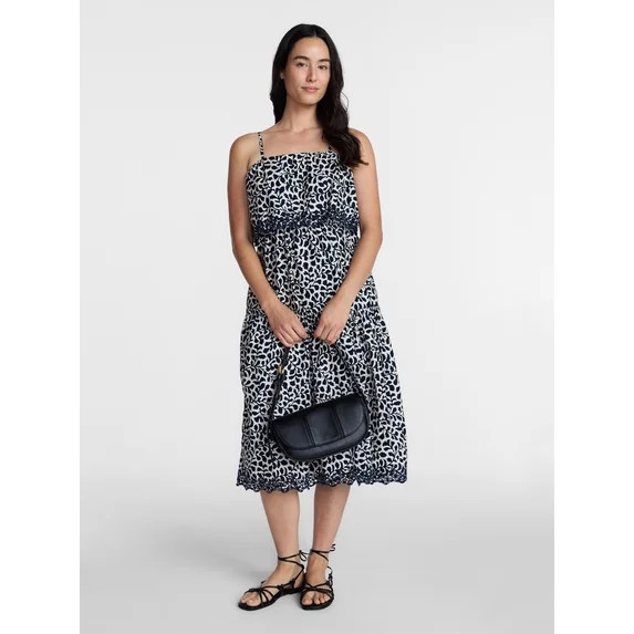 Time and Tru Women's and Women's Plus Sleeveless Cotton Midi Dress with Eyelet Trim, Sizes XS-4X | Walmart (US)