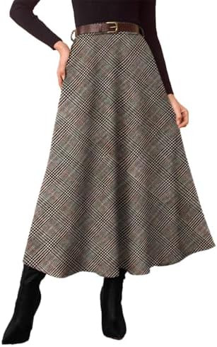 Pink Queen Plaid Skirts for Women 2025 Flared Vintage High Waist A Line Midi Tartan Skirts with P... | Amazon (US)