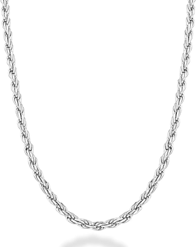 Miabella Solid 925 Sterling Silver Italian 2mm, 3mm Diamond-Cut Braided Rope Chain Necklace for M... | Amazon (US)