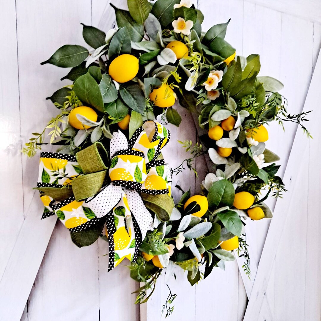 Lemon wreath, Summer Front door wreath, Lemons, Front porch decor, Door wreath, Lemon Kitchen Dec... | Etsy (US)