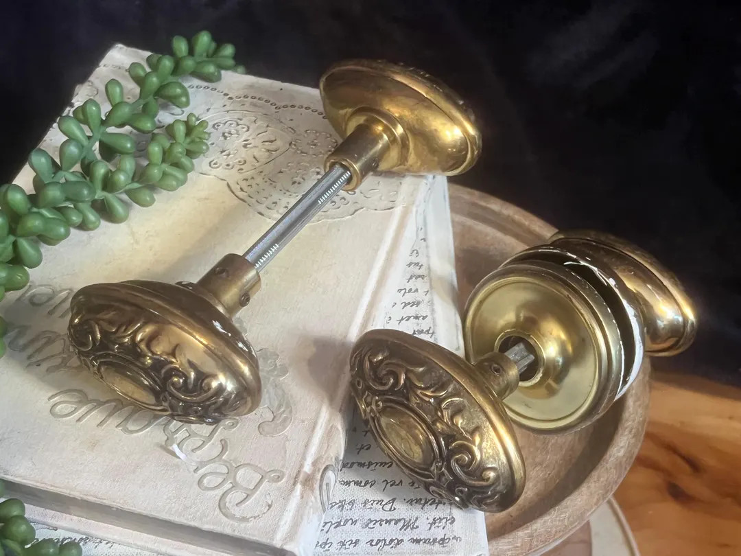 Antique Brass Door Knob Set, Ornate Victorian Style Doorknobs, Vintage Hardware | Etsy (US)