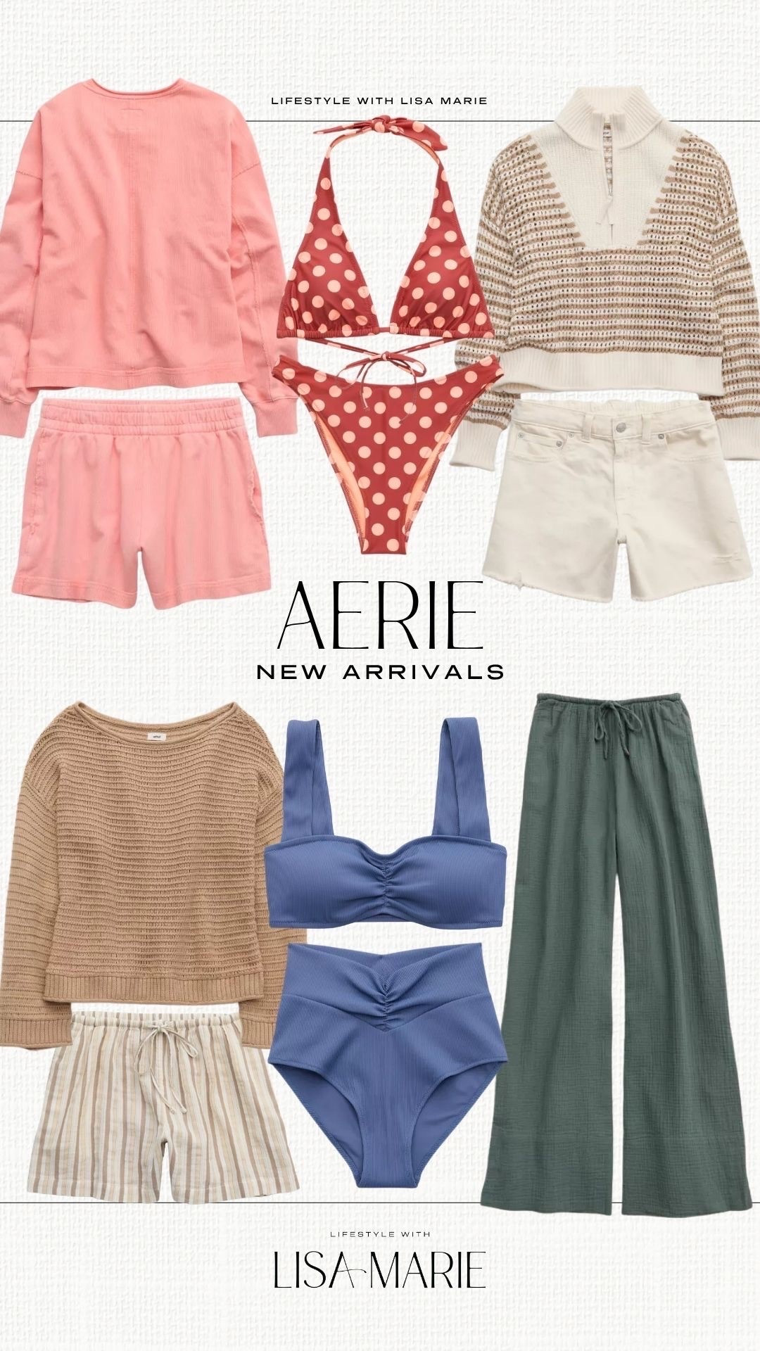 New arrivals from Aerie for spring and summer! Matching sets. Linen sets. Spring outfits. Bathing suits. Polka dot bikini. Vacation outfits. Swimwear. Casual summer. Linen pants. Open knit sweaters. Beach day outfit. 


#LTKSwim #LTKootd #LTKTravel