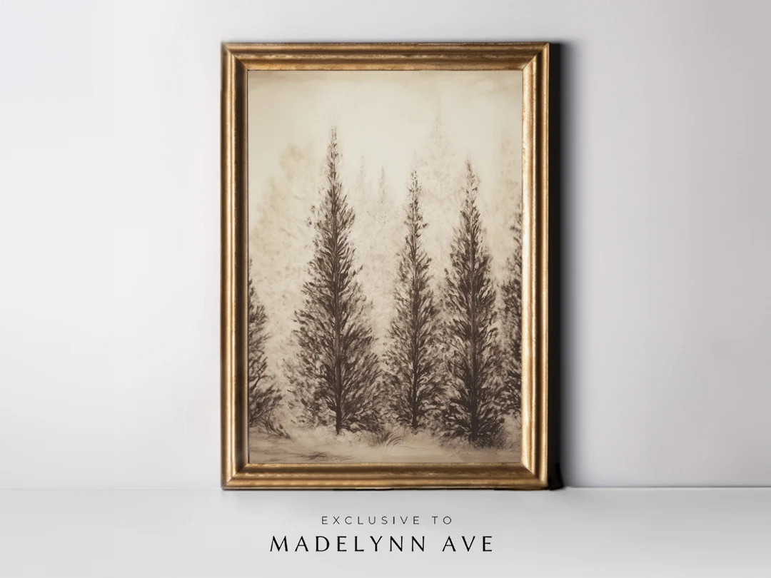 Antique Pine Trees Art Print Line of Pine Trees Print Modern - Etsy | Etsy (US)