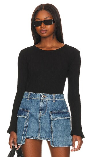 Ribbed Bell Sleeve Top in Black | Revolve Clothing (Global)