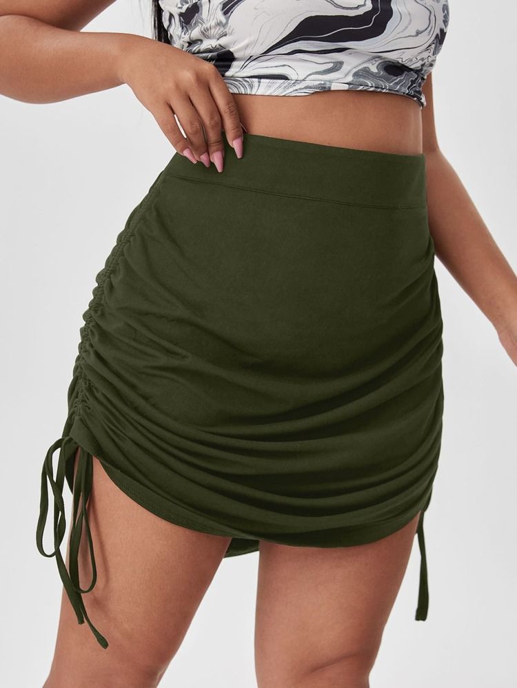 Plus Solid Drawstring Side Skirt | SHEIN