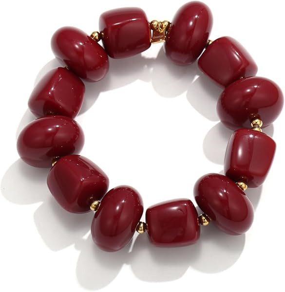 Chunky Resin Beaded Bracelet for Women 14K Gold‑Plated Stainless Steel Stretch Bracelet Boho Stackable Summer Statement Jewelry Gift | Amazon (US)