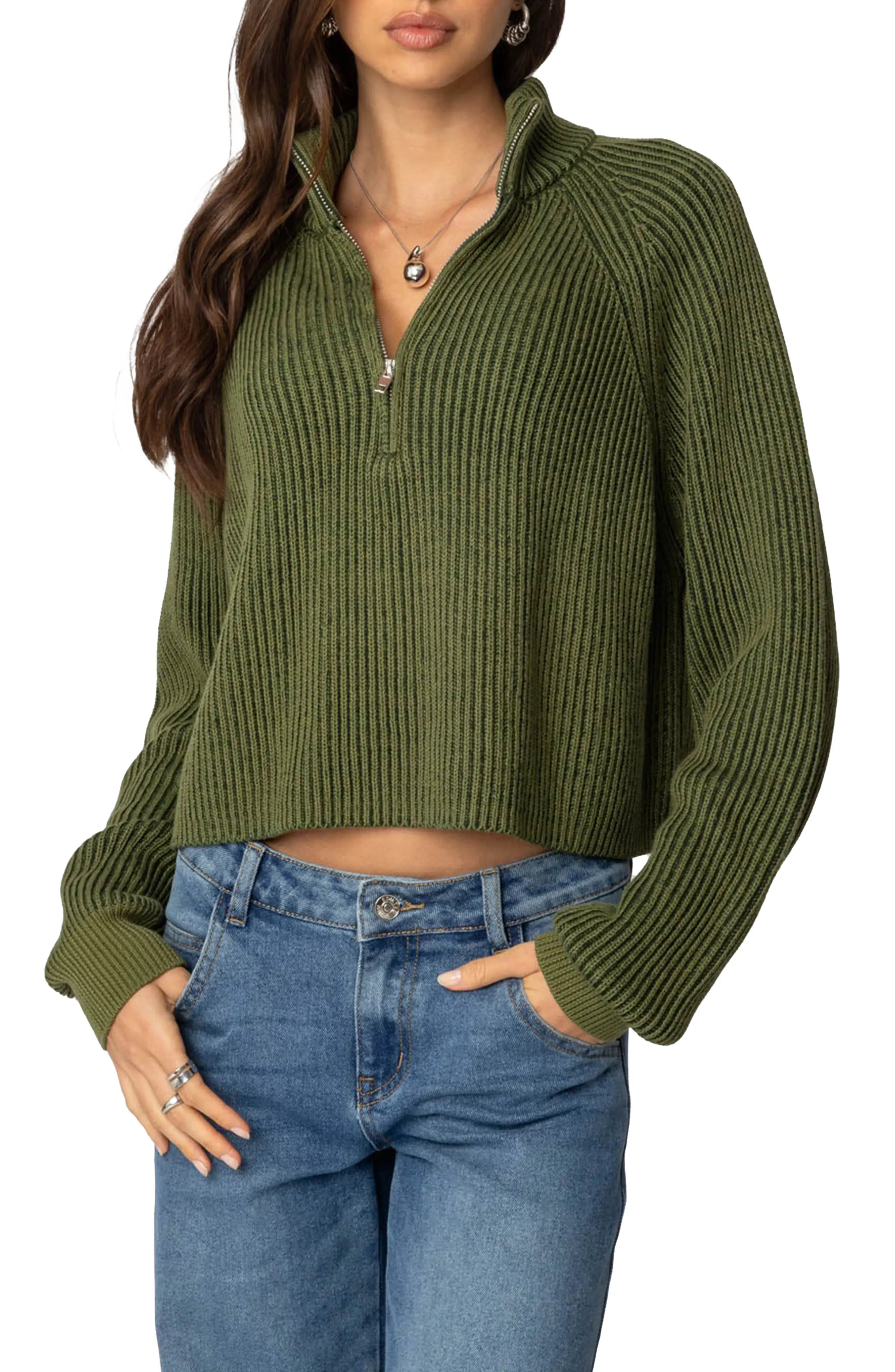 EDIKTED Rib Stitch Quarter Zip Sweater (Women) | Nordstrom | Nordstrom