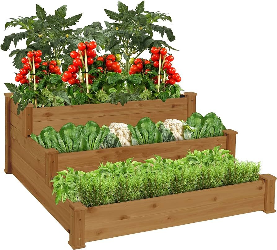 Best Choice Products 3-Tier Fir Wood Raised Garden Bed Planter Kit for Plants, Herbs, Vegetables,... | Amazon (US)