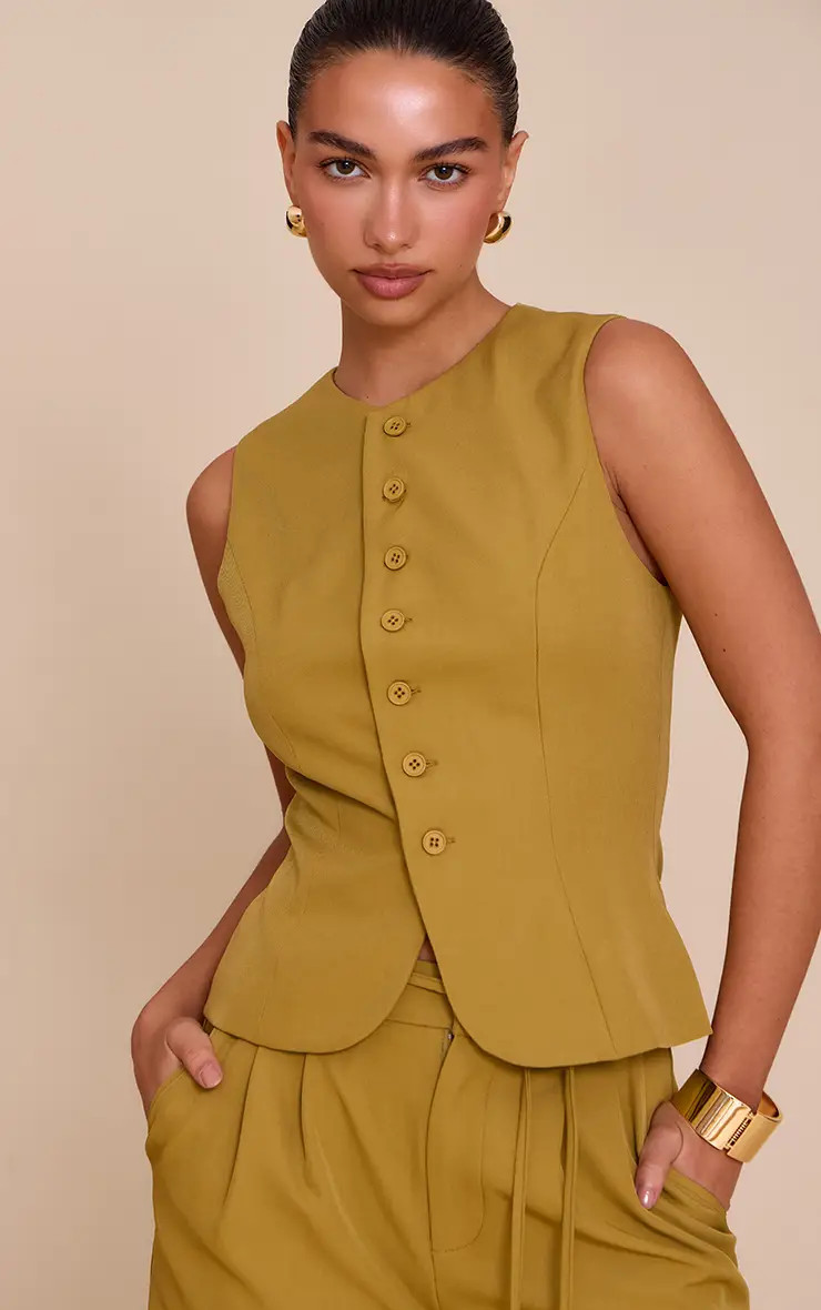 Mustard Tailored Woven Waistcoat | PrettyLittleThing UK