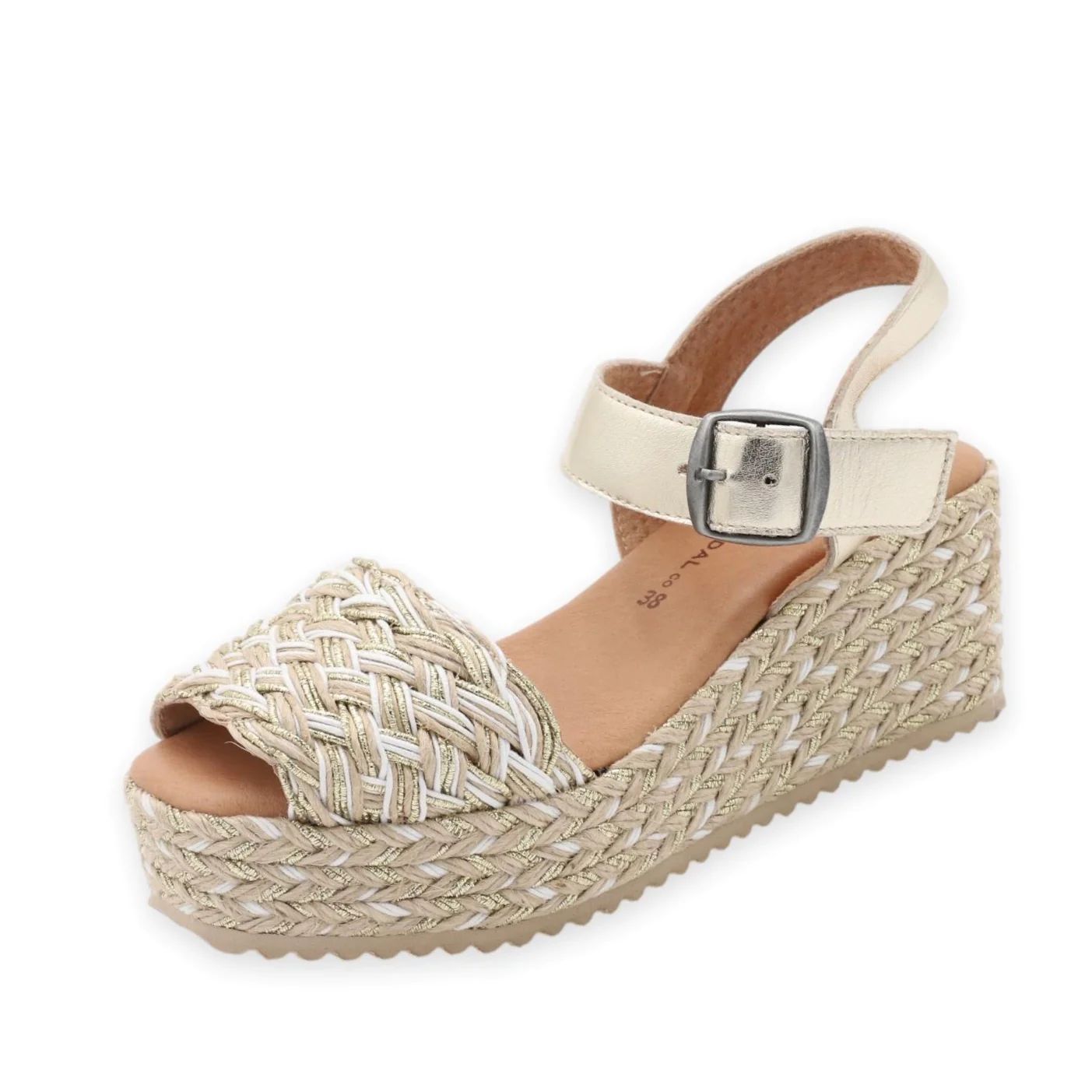 Gold braided platform sandals with strap | The Spanish Sandal Company