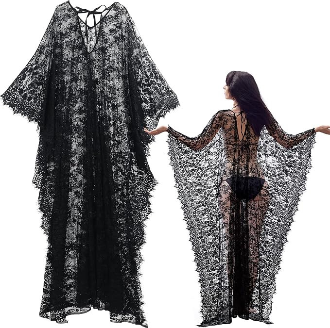 Boho Witch Lace Kimono Kaftan Dress Robe Bikini Swimsuit Beach Cover up for Women Maternity Vampi... | Amazon (US)