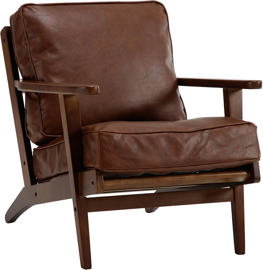 chairus Mid-Century Modern Accent Chair, PU Leather Upholstered Living Room Chair Comfy Single Ch... | Amazon (US)