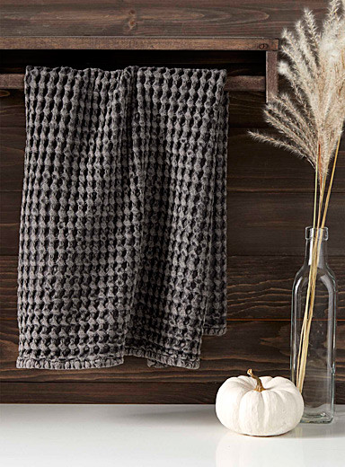 Grey faded waffled oversized tea towel | Simons