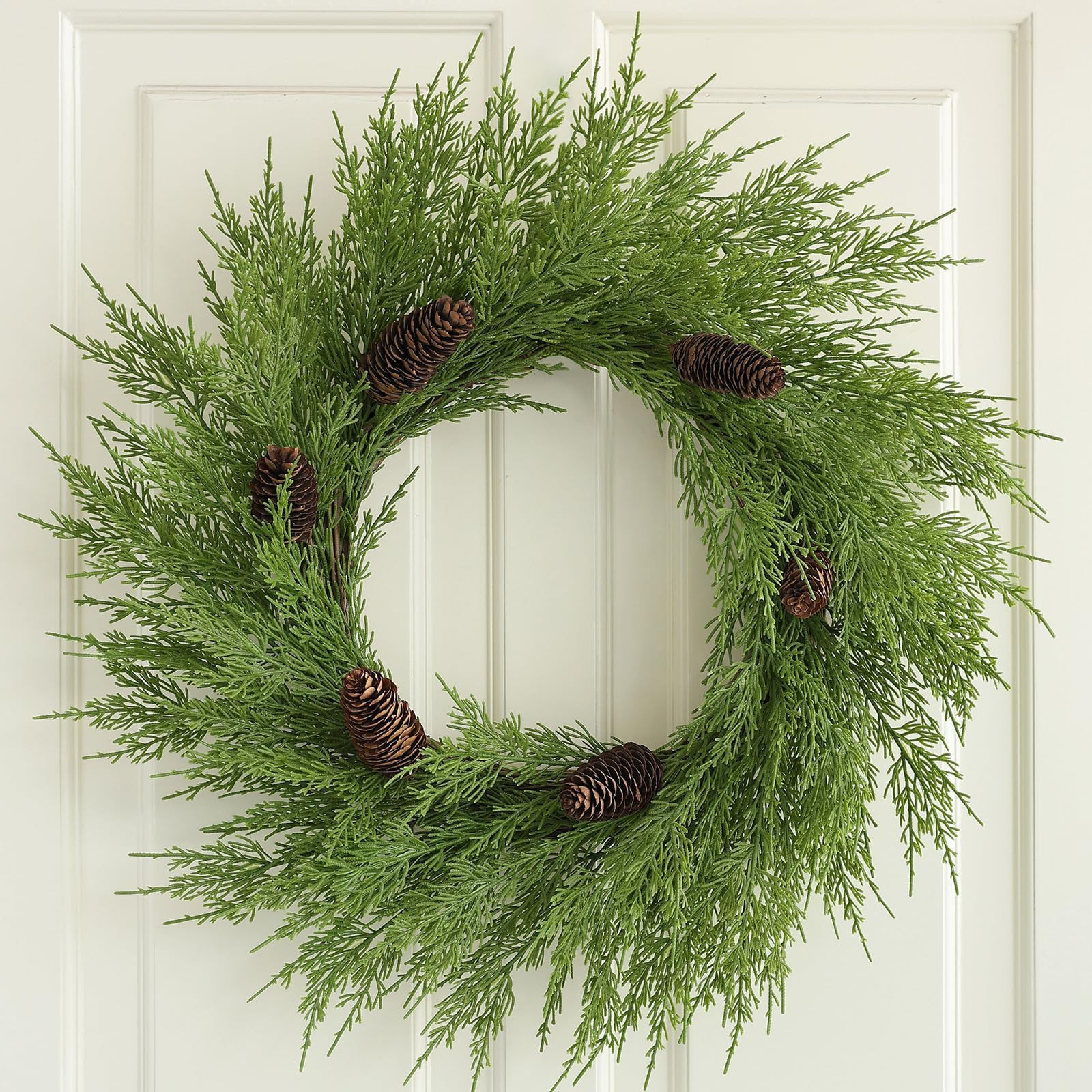Amazon.com: Hometrance Plain Christmas Cedar Wreaths for Front Door 20-22 Inches, Real Touch Xmas... | Amazon (US)