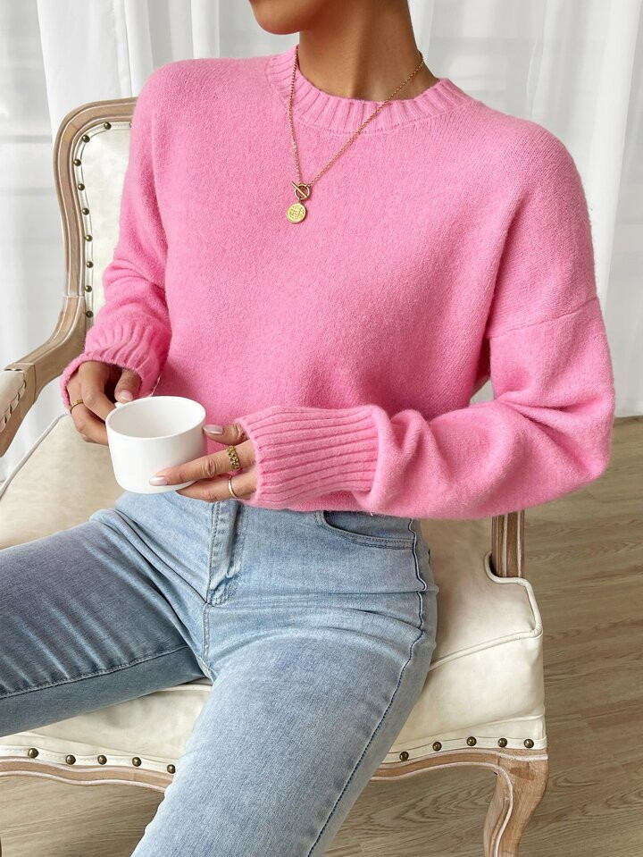 SHEIN Frenchy Solid Drop Shoulder Sweater | SHEIN