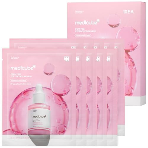 medicube PDRN Pink Peptide Ampoule Mask 10EA | Signature Salmon PDRN Serum Infused Second-skin Fit Sheet | Uneven Skin Tone Care for Glow & Hydration | Korean Skincare, (23ml x 10ea) | Amazon (US)