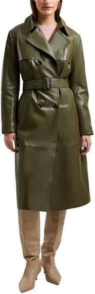 Womens Double Breasted Long Coat - Classic Lapel Trench Coat Women Slim Overcoat with Belt | Amazon (US)