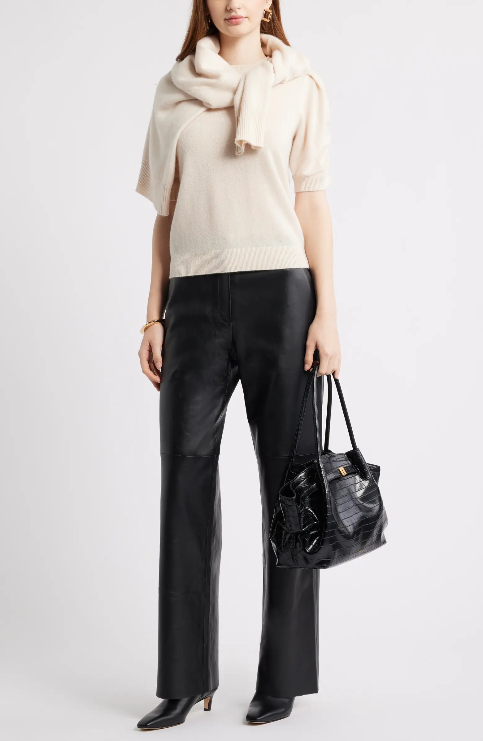 Ruched Short Sleeve Cashmere Sweater | Nordstrom