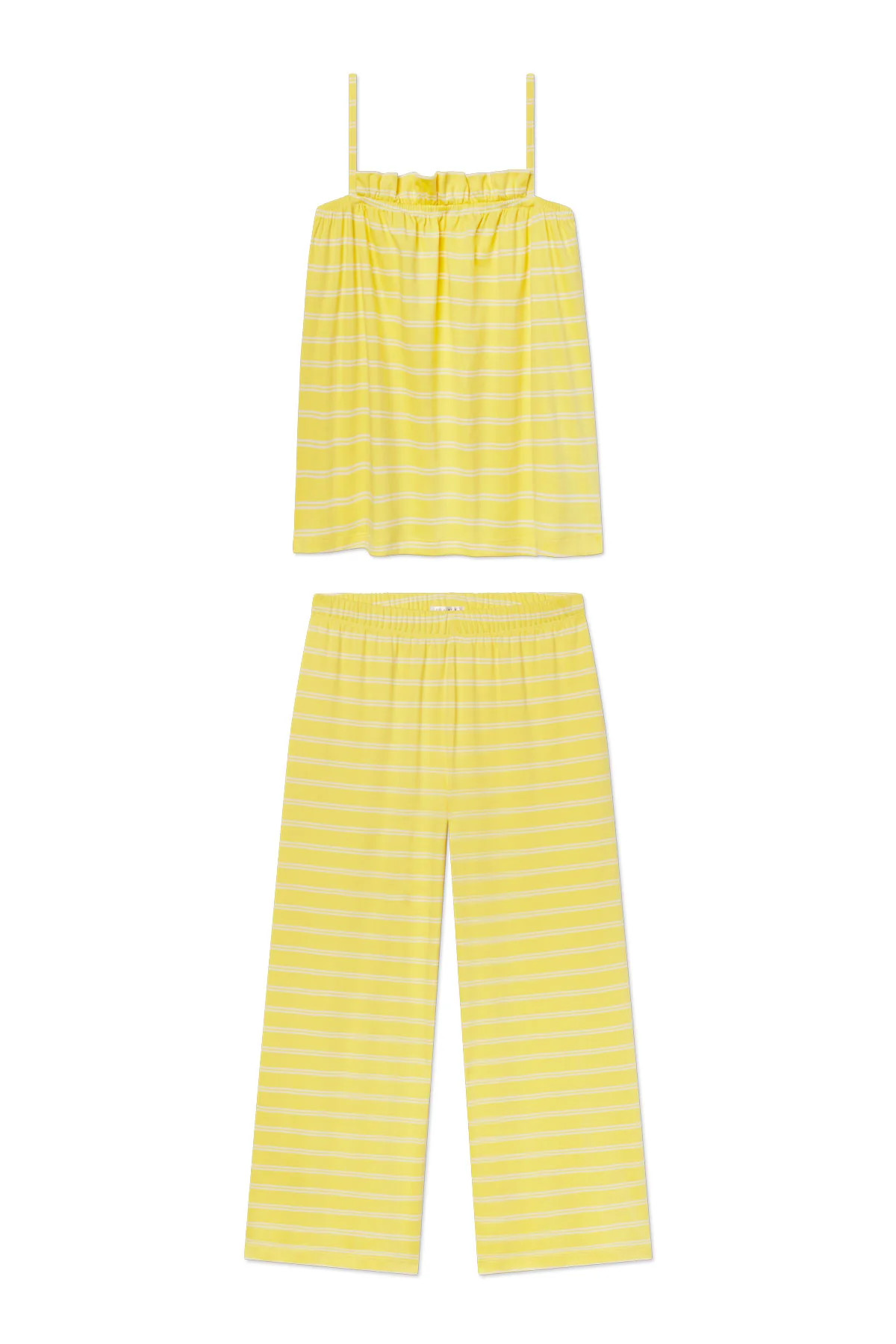 Pima Ruffle Pants Set in Zest Tidal Stripe | Lake Pajamas