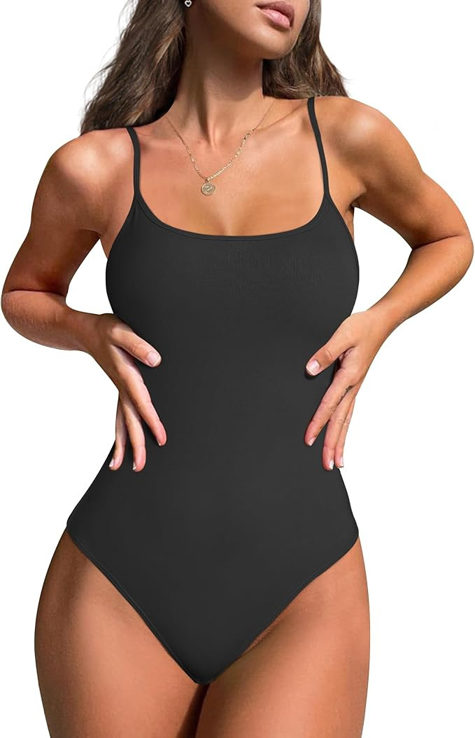 KIKIMINK Women's 3 Piece Bodysuit Sexy Ribbed Sleeveless Camisole Tops Thong Bodysuits Adjustable... | Amazon (US)