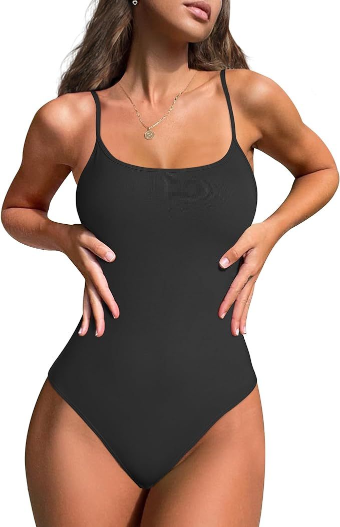 KIKIMINK Women's 3 Piece Bodysuit Sexy Ribbed Sleeveless Camisole Tops Thong Bodysuits Adjustable... | Amazon (US)