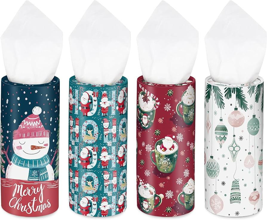 Christmas Car Tissue Holder - Set of 4 Round Holiday Tissue Boxes - Perfect for Cup Holders and C... | Amazon (US)