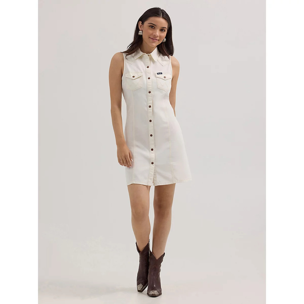Women's Western Snap Shift Dress in White | Wrangler