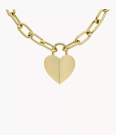 Harlow Linear Texture Heart Gold-Tone Stainless Steel Pendant Necklace | Fossil (US)