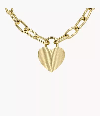 Harlow Linear Texture Heart Gold-Tone Stainless Steel Pendant Necklace | Fossil (US)